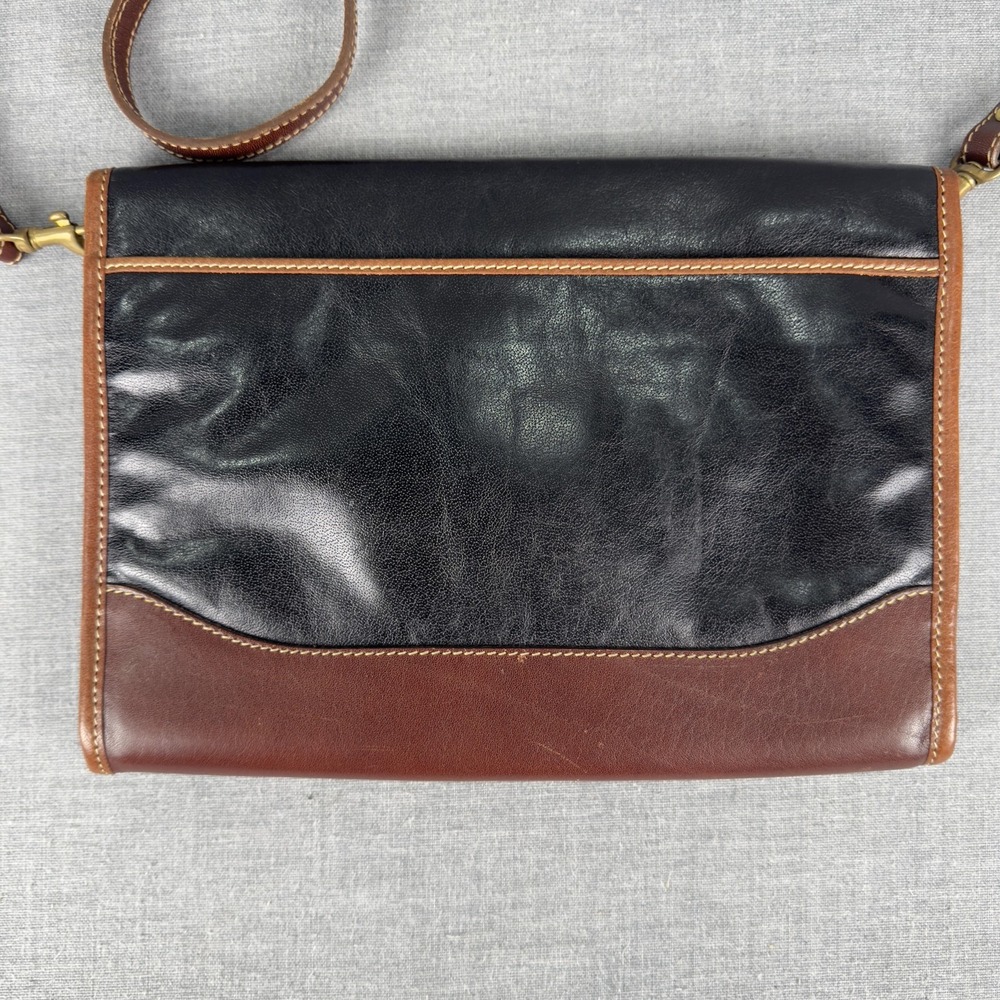 Brahmin Crossbody Bag Womens Black Brown Leather Flap Purse Two Tone Messenger - Picture 7 of 15